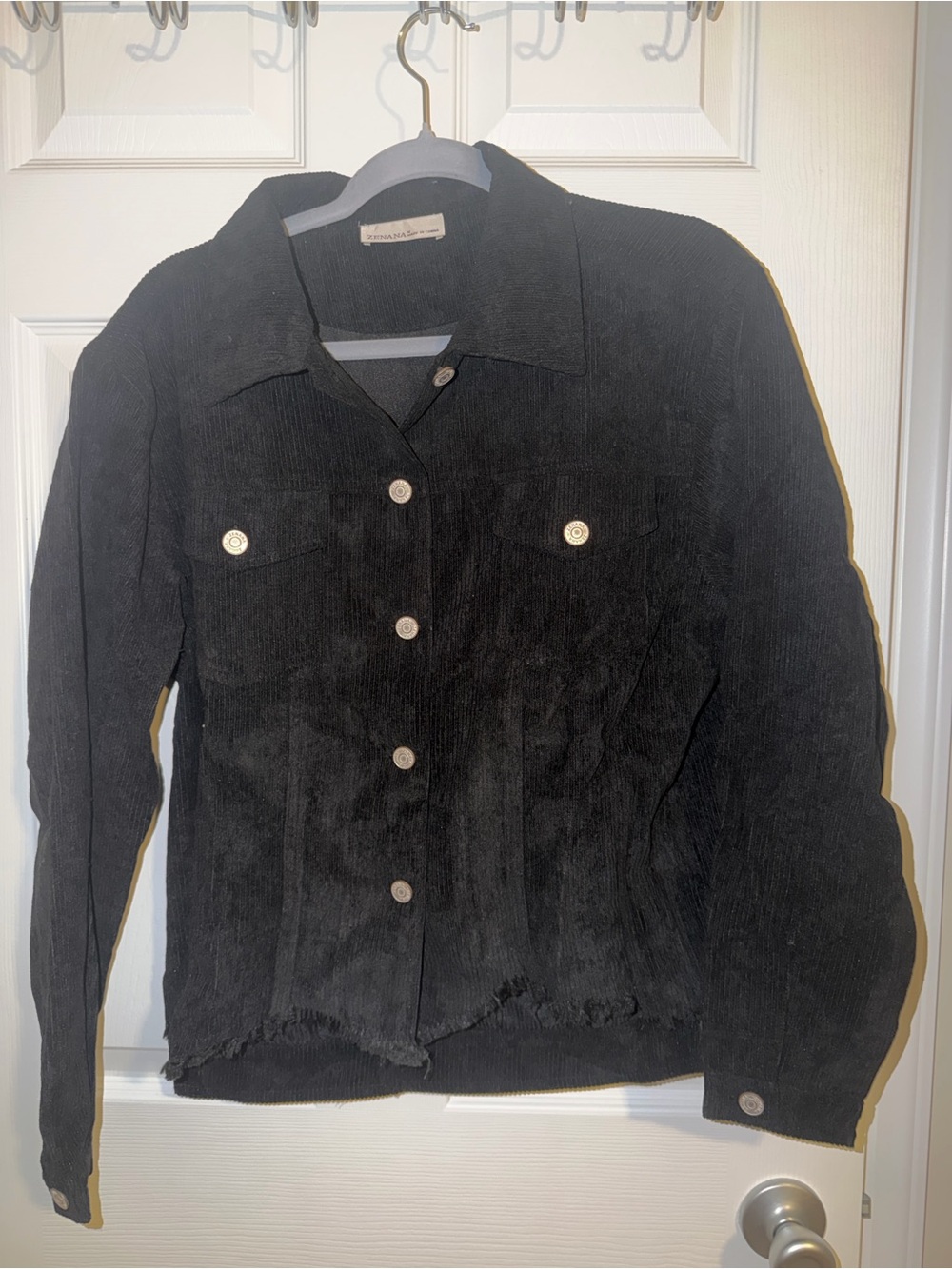 Zenana Black Corduroy Distressed Jacket Shacket Size M NWOT